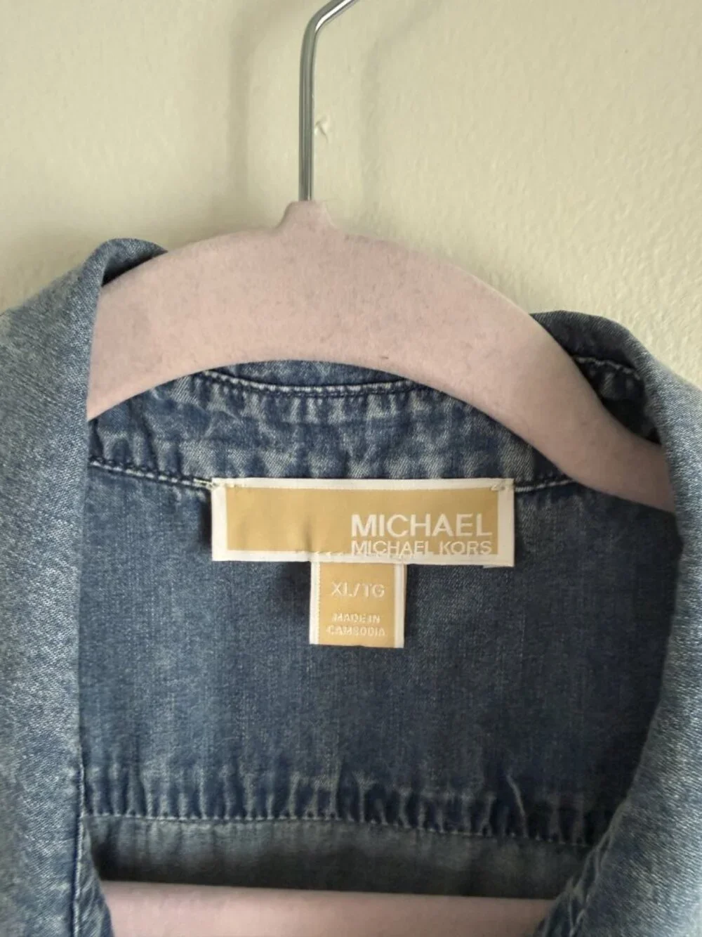 Michael Kors Denim Button Front Cap Sleeve Midi Shirt Dress Minimalist Modest XL